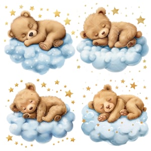 Clipart ours bébé endormi, garçon ours clipart, clipart ours endormi, Shower de bébé garçon ours, baby shower, petite étoile scintillante, garçon ours