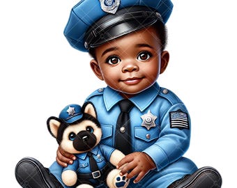 African American Baby Polizist Clipart: K9 Polizeihund (Digital Download)