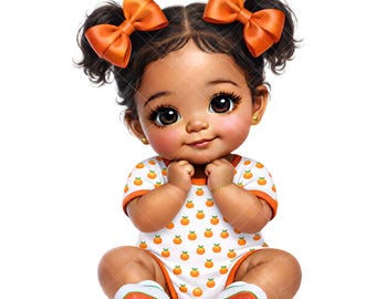 Latina Baby Girl Clipart – Little Cutie Tangerine Onesie (Digital Download)