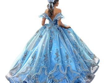 Blue Silver Quinceañera Princess Clipart (Digital Download)