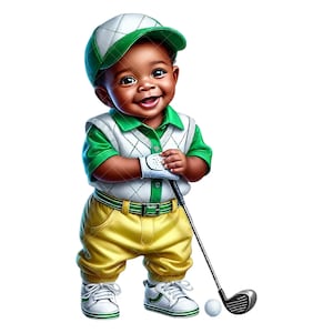 Clipart di Baby Golfer - Clipart di Afro Baby Golfer - Clipart di Baby Golfer, Baby Shower di Golf, Arte per la cameretta del golf - Baby Golfer afroamericano