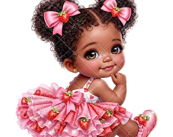 Strawberry Baby Girl Clipart: Pink Outfit, Baby Shower PNG