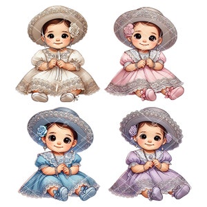 Charra Clipart,Baby Charra Clipart,Set of 4 Baby Girl Charra Clipart, Traditional Dress,Mucharita Clipart,Charitta Clipart,Charra Baptism