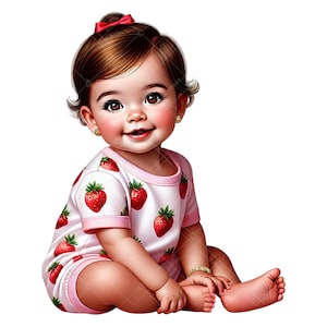 Cute Strawberry Baby Clipart, Pink Strawberry Baby Shower Clipart, Strawberry Baby Girl, Pink Strawberry Clipart, Brunette Strawberry Baby