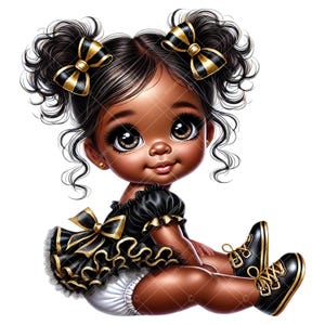 Clipart di pantaloni a balze afroamericani per neonate / Tutu nero e oro per neonati / Clipart di tutu afro per neonati / Pantaloni a balze neri e dorati per neonati / Balze