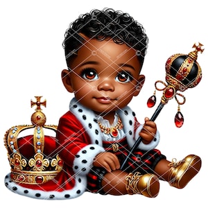 Afro prins clipart, rood zwart baby prins clipart, African American Prince clipart, Red Gold Prince clipart, rood goud Afro Prince clipart