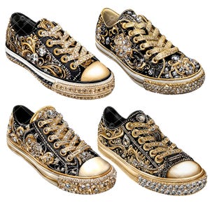 Black & Gold Bling Sneakers Clipart: Luxury Sneaker Ball Designs (PNG)