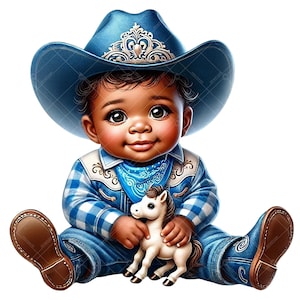 Clipart di cowboy bambino afroamericano - Clipart di cowboy bambino afroamericano - Clipart di neonato occidentale, baby shower country, arte della cameretta dei bambini da cowboy - Cowboy