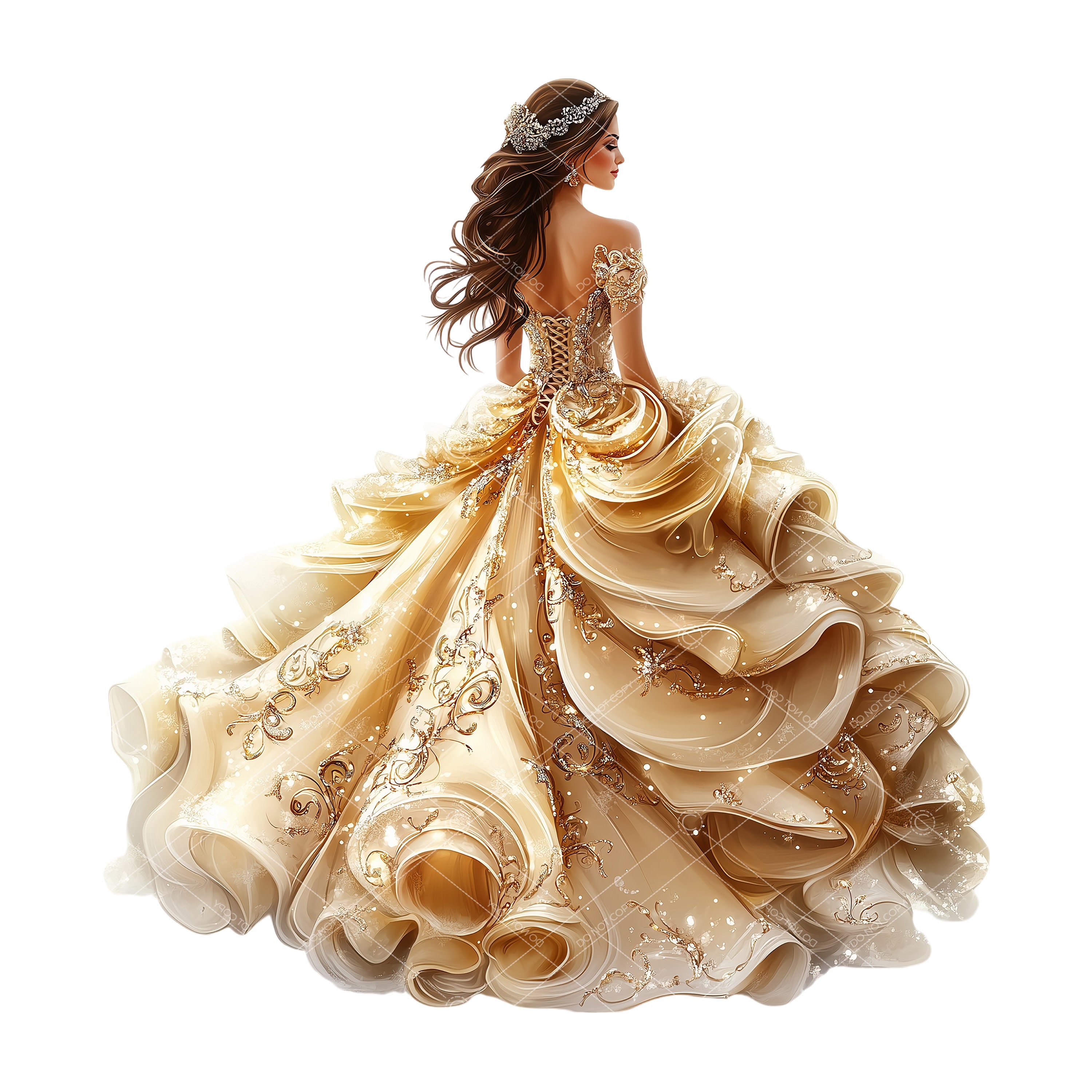 Gold Quinceaera Dress Clipart: Elegant Princess Gown (PNG) - Etsy