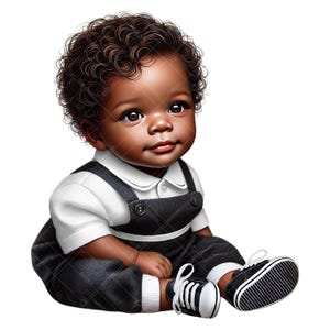 Afro Baby Boy Clipart: Nursery Decor, Sublimation (12&quot; PNG Digital Download)