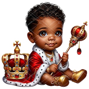 Clipart del principe afro, Clipart del principe bambino rosso e oro, Clipart del principe afroamericano, Principe afro rosso e oro, Clipart del principe rosso e oro, Principe rosso