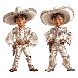 Charro Clipart,Boy Charro Clipart,White Gold Charro,Standing Charro,Charro Birthday,White Silver Charro Clipart,White Gold Charro Clipart