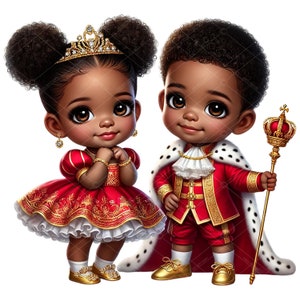 Clipart di Principe e Principessa Afroamericana in Oro Rosso, Principessa Afro, Principe Afroamericano, Principessa Afroamericana, Clipart di rivelazione del sesso del bambino in Oro Rosso