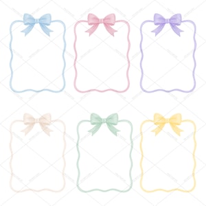 Watercolor Coquette Bow Ribbon Frames 5x7&quot; PNG | Set of 6 | Bow Frame Clipart | Ribbon Frame Clipart | Watercolor Bow Frames | Coquette Bow