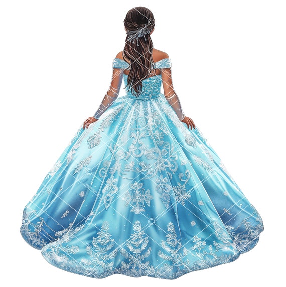Winter Wonderland Quinceañera Dress Clipart: Blue Snowflake Gown (PNG  Digital Download)