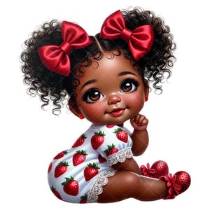 Strawberry Baby Clipart, Strawberry Baby Shower Clipart, Strawberry Afro Baby Girl Clipart, Strawberry Clipart, Strawberry Baby Girl Clipart