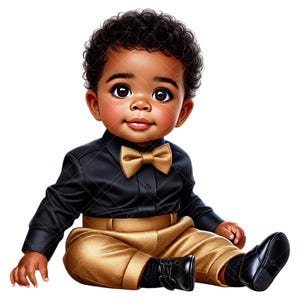 Clipart di neonato afroamericano PNG / Clipart di neonato nero e oro / Download digitale 12" 300 dpi / Sublimazione, Baby Shower, Arte per la cameretta dei bambini