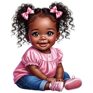 Clipart di una bambina afro carina, clipart di una bambina afro in denim, clipart di una bambina con le treccine, clipart di una bambina afro, clipart di una bambina afroamericana rosa