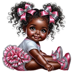 Clipart di bambina con sbuffo afro, Clipart di bambina con sbuffo afro, Bambina afroamericana rosa, Clipart di bambina con pantaloni a balze, Clipart di bambina nera