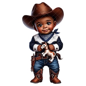 Afro baby cowboy clipart - Afro-Amerikaanse baby cowboy clipart – Cowboy babyjongen clipart, cowboy babyshower, cowboy kinderkamer kunst - Cowboy