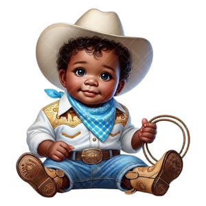 Clipart di cowboy afroamericano - Clipart di cowboy afroamericano - Clipart di neonato cowboy - Clipart di baby shower cowboy - Clipart di cowboy afroamericano