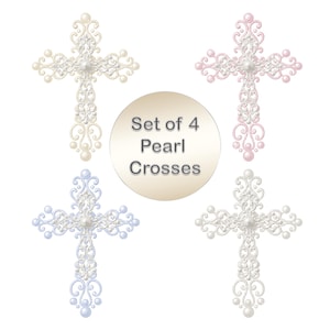 Set di 4 Clipart di croci di perle in formato PNG da scaricare digitalmente, grafica religiosa per battesimo, prima comunione, matrimonio, cresima, baby shower