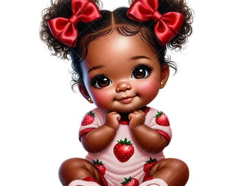 Pink Strawberry Baby Clipart, Strawberry Baby Shower Clipart, Strawberry Afro Baby Girl, Strawberry Clipart, Strawberry Baby Girl Clipart