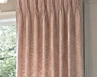 Custom Prasana Embroidered Leaf Linen Drapes - Lined