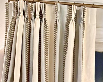 Designer Lawn Stripe Embroidered Drapes - Lined