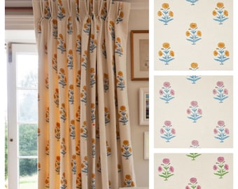 Custom Designer Block Print Poppy Drapes: You pick the fabric and style - Lined