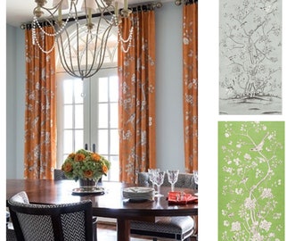 Custom Designer Schumacher Chinois Panel  Drapes