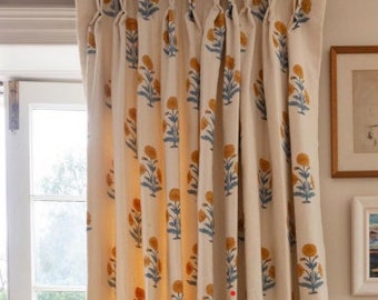Custom Designer Block Print Poppy Drapes: You pick the fabric and style - Lined