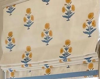 Schumacher Poppy Hand Block Print Custom Cordless Operable  Roman Shade - Lined