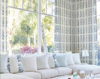 Custom Designer Grande Frond Hand Print Linen Drapes: You pick the fabric and style - Lined