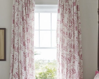 Designer China Seas Birds II Linen Drapes - Lined