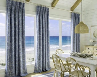 Custom Designer Brunschwig and Fils Les Touches Reverse Drapes: You pick the fabric and style - Lined