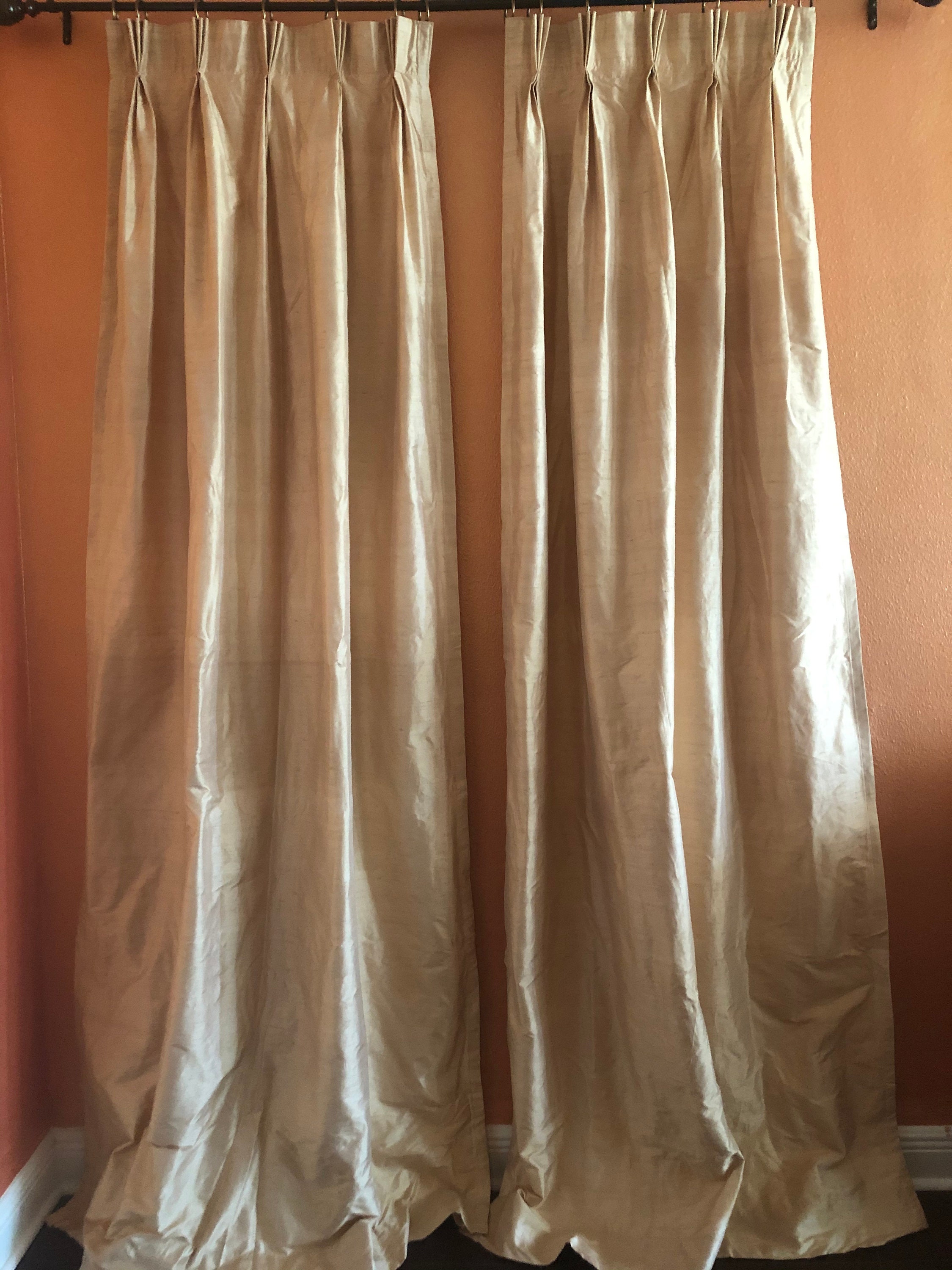 Pair of Silk Dupioni Drape with Thermal Lining- Ready to Ship