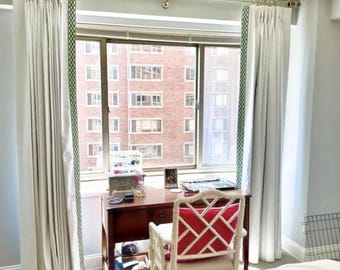 Custom Waterford Trim White Cotton Drape with Thermal Lining