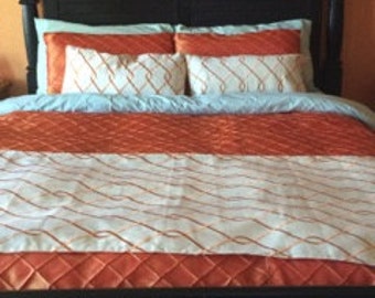 Full/Queen Suburban Home Orange Trellis Lined Bed Runner and Pillows set- ready to ship