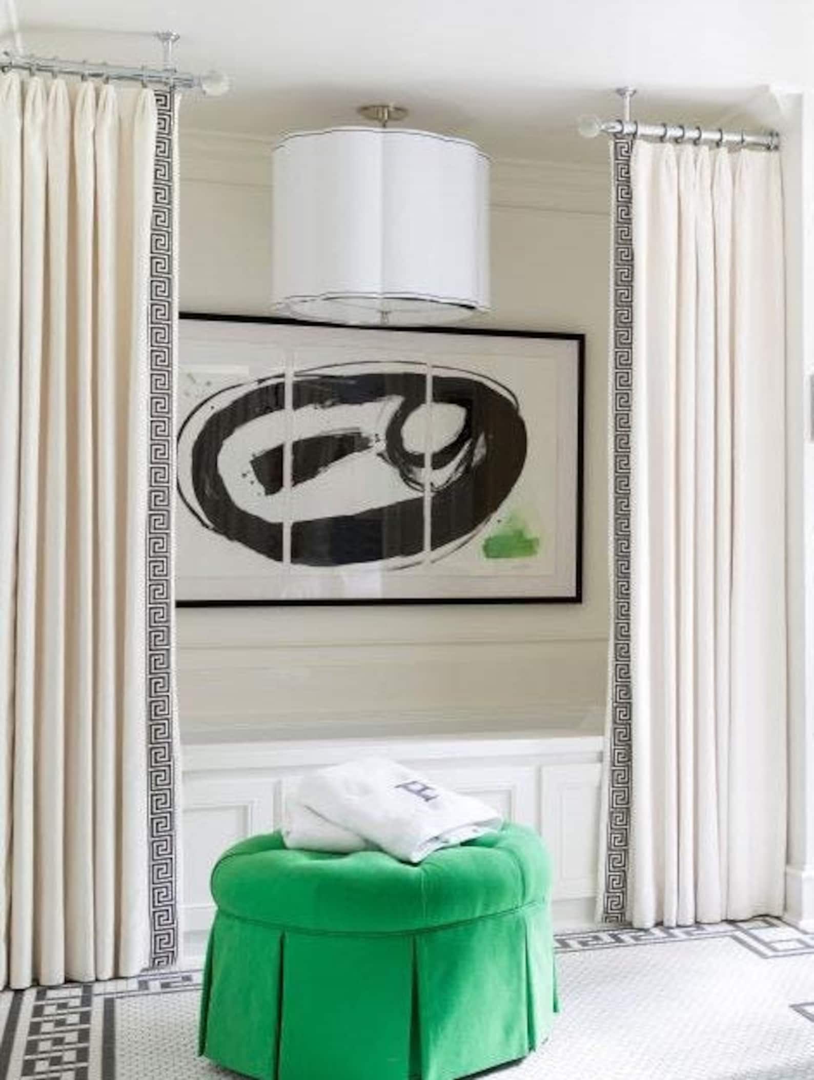 The Linen Greek Key Trim Drapes With Thermal Lining Etsy