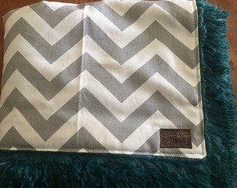 Grey Chevron and Teal Minky Baby Blanket