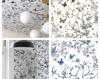 F Schumacher Birds and Butterflies Wallpaper (Packaged in 10 yd rolls) (other colors available)