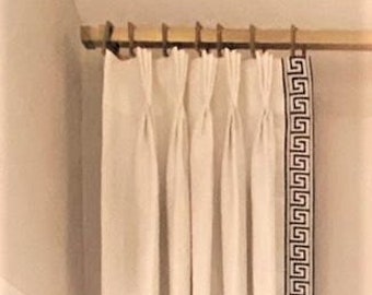 The Linen Greek Key Trim Drapes with Thermal Lining
