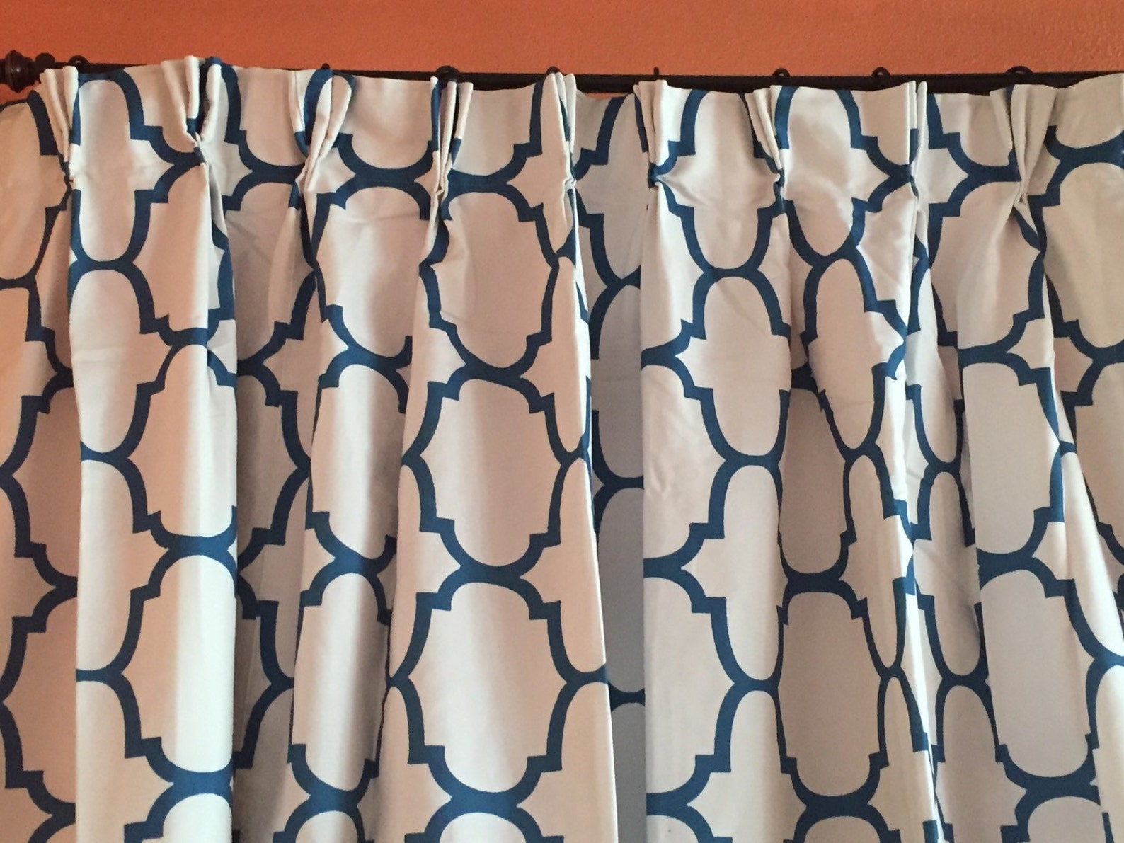 Pair of Pinch Pleat Blue Quatrefoil Drapes With Thermal Etsy