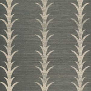 May include: A repeating pattern of stylized beige grass blades on a dark gray background. The pattern is a simple, modern design that would be suitable for a variety of home decor applications.
