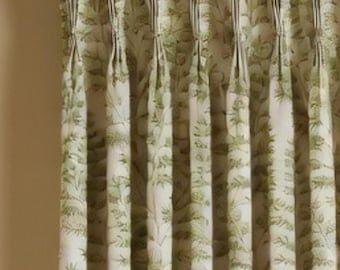 Custom Prasana Embroidered Leaf Linen Drapes - Lined