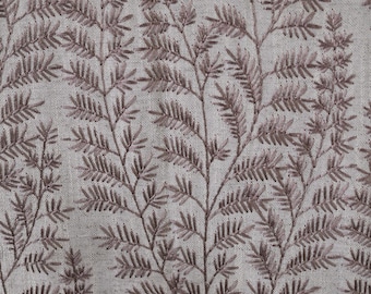 Prasana Embroidered Leaf Linen Fabric - Other Colors Available