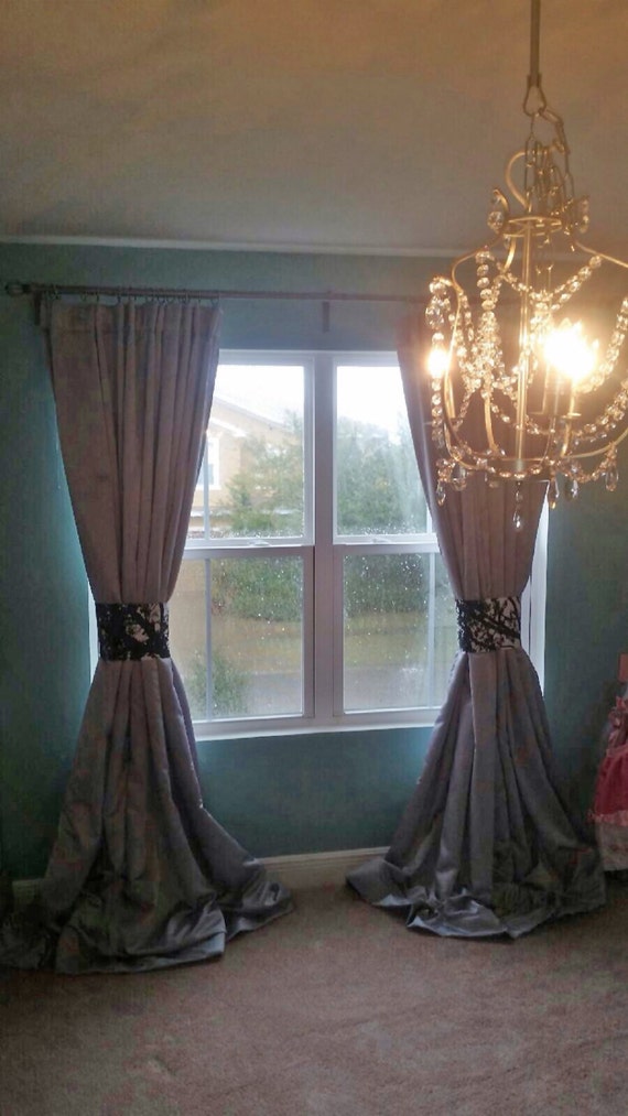 Princess Cartridge Pleat Silver Satin Drapes With Blackout Etsy