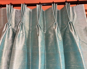 Beach Aqua Silk Dupioni Drapes With Thermal Lining