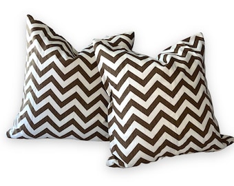 Brown and White Chevron Pillow Covers